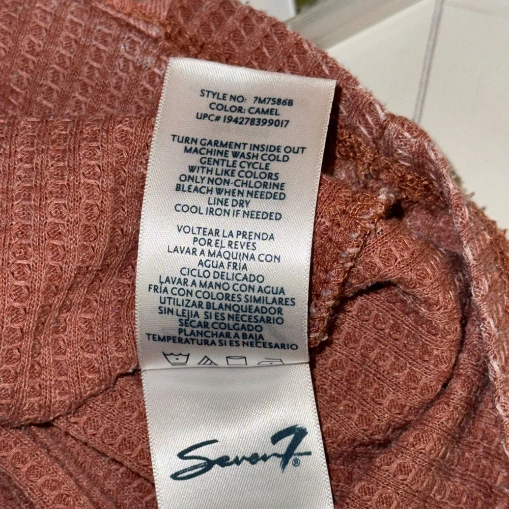 Seven7 Waffle Knit Sweater‎ Relaxed Fit 2XL Henley Top Camel Rustic Brown Cozy